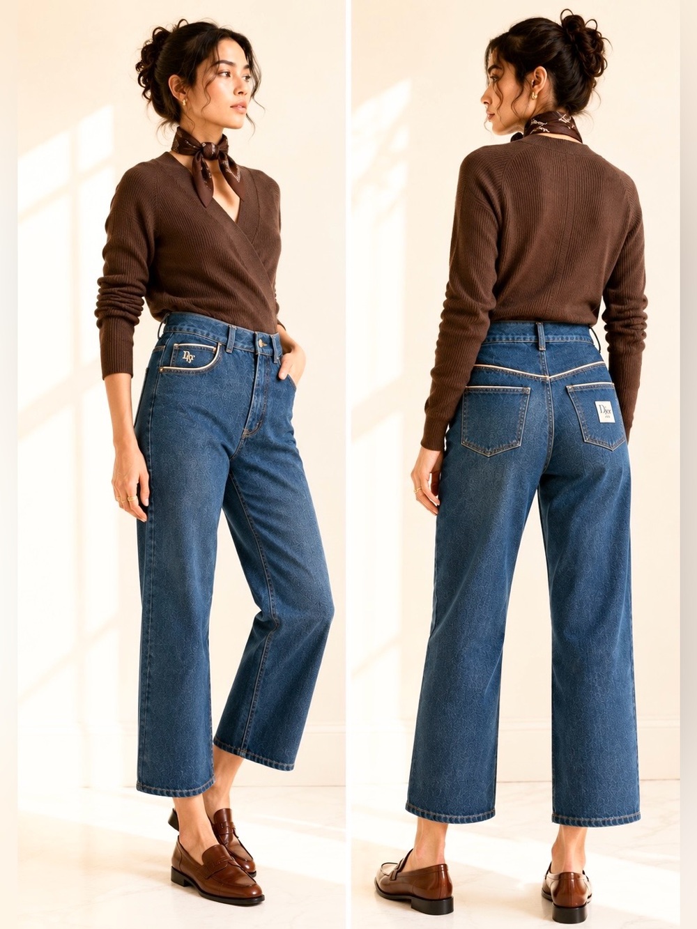 Dior Vintage High Rise Cropped Jeans Embroidered Logo Pink Trim Sz 24